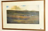 AUTUMN DAY, DARTMOOR' sheep grazing on open moorland by Michael Moss, gouache on paper, sold Feb 2019