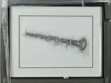 a charcoal study of a musical instrument, signed in pencil, mounted, by Penny Warden 'clarinet Ii', charcoal, sold Feb 2019