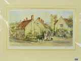 a signed print print of a village scene, mounted, unframed, approximate size 26cm x 45cm (A) by Eric Sturgeon, print, sold Feb 2019