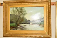 Trees beside a river, oil on canvas, signed lower left, by Thomas Frederick Mason Sheard, oil on canvas, sold Jan 2019