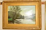 Trees beside a river, oil on canvas, signed lower left, by Thomas Frederick Mason Sheard, oil on canvas, sold Jan 2019