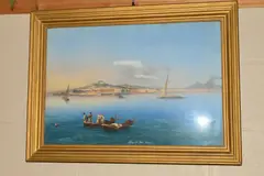 'Napoli da Mare', fishermen in the bay of Naples, with the by Emmanuel Meuris, gouache, sold Jan 2019