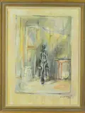 an oil on canvas painting in the style of Alberto Giacometti by John Anderson, oil on canvas, sold Jan 2019