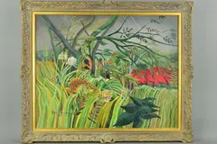 Tiger in a tropical storm (surprised) by John Anderson, oil on canvas, sold Jan 2019