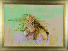 A PORTRAIT STUDY OF A MALE LION, signed verso, acrylic on by John Anderson, acrylic on board, sold Jan 2019