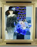 'Bleue-Blue', a woman wearing a hat, standing next to a vase of by Joel Rougie, oil on canvas, sold Jan 2019