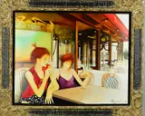 'Vagenende', two ladies drinking at Vagenende Brasserie in Paris, oil by Joel Rougie, oil on canvas, sold Jan 2019
