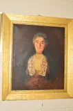 a half length portrait of a mature lady wearing a silk dress with a lace collar by Harry Clifford Pilsbury, oil on canvas, sold Jan 2019