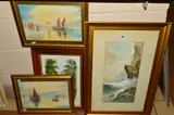 a watercolour painting of waves crashing onto rocks with birds atop by Norton Willis, 1898, watercolour, sold Jan 2019