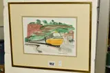 DAWLISH' a pen and watercolour sketch of a HS125 high speed train on the tracks by Dawlish seafront by David Gentleman, watercolour, sold Jan 2019