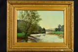 Trees beside a river, oil on canvas, signed lower left, by Thomas Frederick Mason Sheard, oil on canvas, sold Dec 2018