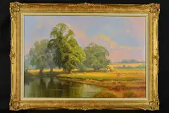 'Harvest Landscape', a traditional harvest scene with heavy by Christopher Osborne, oil on canvas, sold Dec 2018