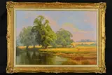 'Harvest Landscape', a traditional harvest scene with heavy by Christopher Osborne, oil on canvas, sold Dec 2018