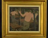 'Coal Miners', miners working underground, oil on canvas, by George Bissil, oil on canvas, sold Dec 2018