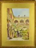 'Algers', courtyard scene with men talking under the arches, by Gabriele Carelli, watercolour, sold Dec 2018