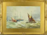 Sailing ships and other boats off the coast of Calais, watercolour, by Thomas Bush Hardy, watercolour, sold Dec 2018
