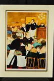 'Chartiers', waiters in a French restaurant, a limited edition silkscreen by Beryl Cook, print, sold Dec 2018