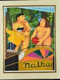 Adam and Eve' (Nathan's Hotdog's Stand), a woman painting a nude couple, a limited edition print 192/300 by Beryl Cook, print, sold Dec 2018