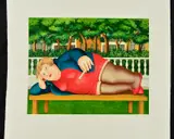'Bryant Park', a woman in repose on a bench, a limited edition print 15/300, by Beryl Cook, print, sold Dec 2018