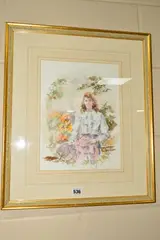 'Heather', a young woman surrounded by flowers, watercolour, signed by Gordon King, watercolour, sold Nov 2018