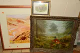 an oil on board painting of pheasants foraging in a woodland setting by Elizabeth M. Halstead, oil on board, sold Nov 2018