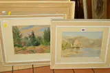 five watercolour paintings to include landscapes, a by Majorie Firth, watercolour, sold Nov 2018