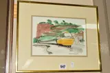 DAWLISH' a pen and watercolour sketch of a HS125 high speed train on the tracks by Dawlish seafront by David Gentleman, watercolour, sold Nov 2018