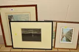 a coloured mezzotint etching of continental houses beside a river 19/50 by Luigi Kasimir, etching, sold Nov 2018