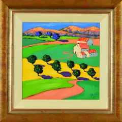 a stylised French countryside scene, oil on canvas, by Richard Pargeter, oil on canvas, sold Oct 2018
