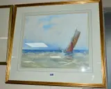 Yachts on choppy waters, watercolour, signed lower left, by Gustave de Breanski, watercolour, sold Oct 2018