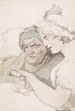 An elderly man with nurse Signed Pen by Thomas Rowlandson, Pen, ink and watercolour, sold Mar 2018