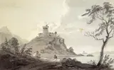 View of a castle by a river Signed, inscribed Miss Bentinck from P by Paul Sandby, Watercolour, sold Mar 2018