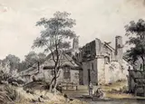 A woman washing clothes, a ruined building beyond Pen by Samuel Hieronymus Grimm, Pen, ink and watercolour, sold Mar 2018
