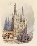 West front of the Cathedral at Burgos Signed by Myles Birket Foster, Watercolour, sold Mar 2018