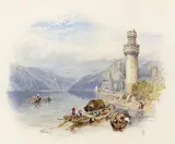 On the Rhine at Oberwesel Signed with a monogram Watercolour 13 x 17cm; 5 x 6¾in Provenance: Polak Gallery, London, Ref by Myles Birket Foster, Watercolour, sold Mar 2018