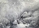 View of a cascade at Wookey Hole Signed and dated 1788 Grisaille washes by John Webber, 1788, watercolor, sold Mar 2018