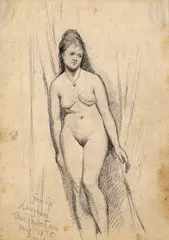 Life drawing of a young lady Signed, dated May 1875 and inscribed from life, Langham [Art Club] Pencil 17 x 12.25cm; 6 x 5in by Charles Rowbotham, Pencil, offered Mar 2018