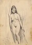 Life drawing of a young lady Signed, dated May 1875 and inscribed from life, Langham [Art Club] Pencil 17 x 12.25cm; 6 x 5in by Charles Rowbotham, Pencil, offered Mar 2018