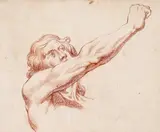 Study of a man with arm raised Red chalk 12.5 x 15.25cm; 5 x 6in by Anton Huber, drawing, sold Mar 2018