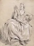 Study of a lady seated Black chalk heightened with white, on buff paper 24 x 18cm; 9½ x 7in by Hermanus van Brussel, drawing, offered Mar 2018