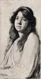 Portrait of Maggie Signed, also signed and dated 1905 in the print Etching 12.5 x 6.25cm; 5 x 2½in With an etching by Horace Mann Livens (2) by Malcolm Osborne, 1905, Etching, sold Mar 2018