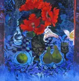 Poppy & Lily Signed and dated 96 Oil on board 37 x 37cm Provenance: Thompson's Gallery, Dover St., London by Gordon Hope Wyllie, Oil on board, sold Feb 2018