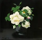 White roses Signed Oil on canvas 40 x 40cm by Stuart Park, Oil on canvas, sold Feb 2018