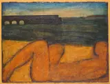 Figure and pier, St by John Emanuel, Oil on paper, laid on board, sold Feb 2018