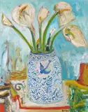 Lilies and Mexican vase Signed Oil on canvas 76 x 61cm Painted in 1997 Provenance: Beaux Arts Gallery, London by John Bellany, 1997, Oil on canvas, sold Feb 2018