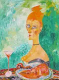 Gourmet at the Ritz Signed and titled verso Oil on canvas 102 x 76cm by John Bellany, Oil on canvas, sold Feb 2018