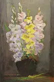 Gladioli in a vase Inscribed verso Oil on canvas 78 x 50cm by Charles T. Harvey, Oil on canvas, sold Feb 2018