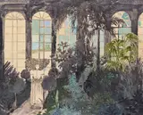 The Conservatory Signed, dated 1965 and titled verso Oil on canvas 43 x 54cm by Stewart Black, 1965, Oil on canvas, sold Feb 2018