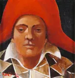 Pensive Jester Signed and dated 94 Oil on board 18 x 17cm Provenance: The Contemporary Fine Art Gallery, Eton by Alan King, Oil on board, sold Feb 2018