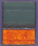 Orange place with ritual marks Signed and dated 98 Mixed media 47 x 39cm by Tom Hutcheson, Mixed media, sold Feb 2018